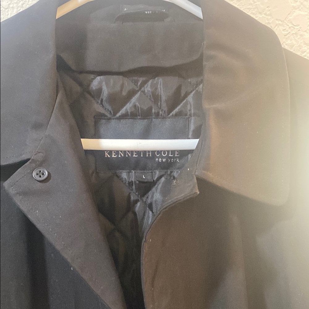 Kenneth Cole Black Trench Coat with Structured Collar